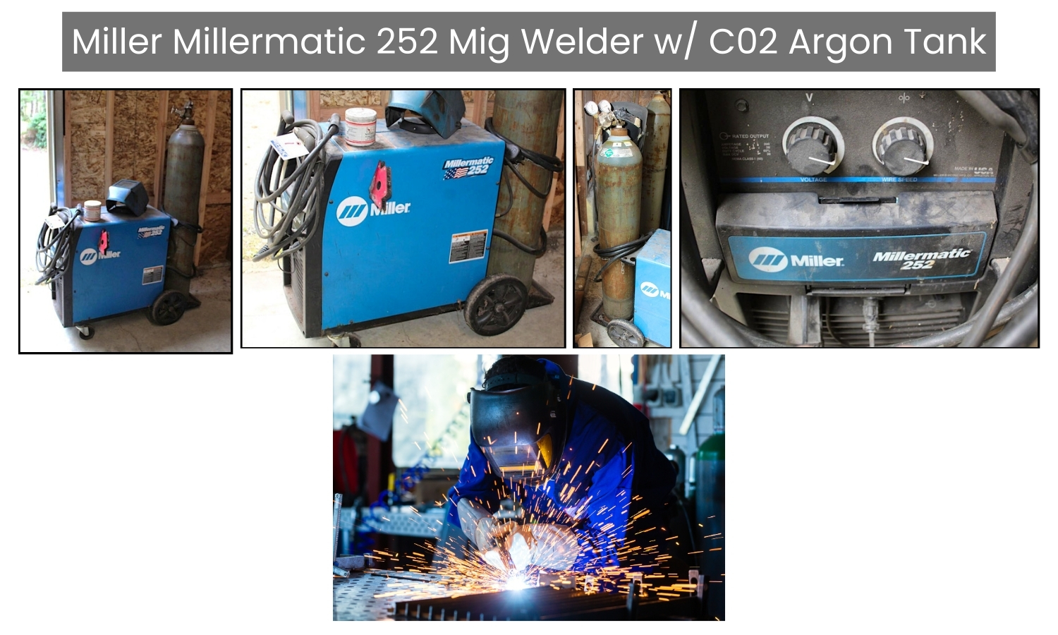Miller Millermatic 252 Mig Welder w C02 Argon Tank, 1ph, 200230v (1)
